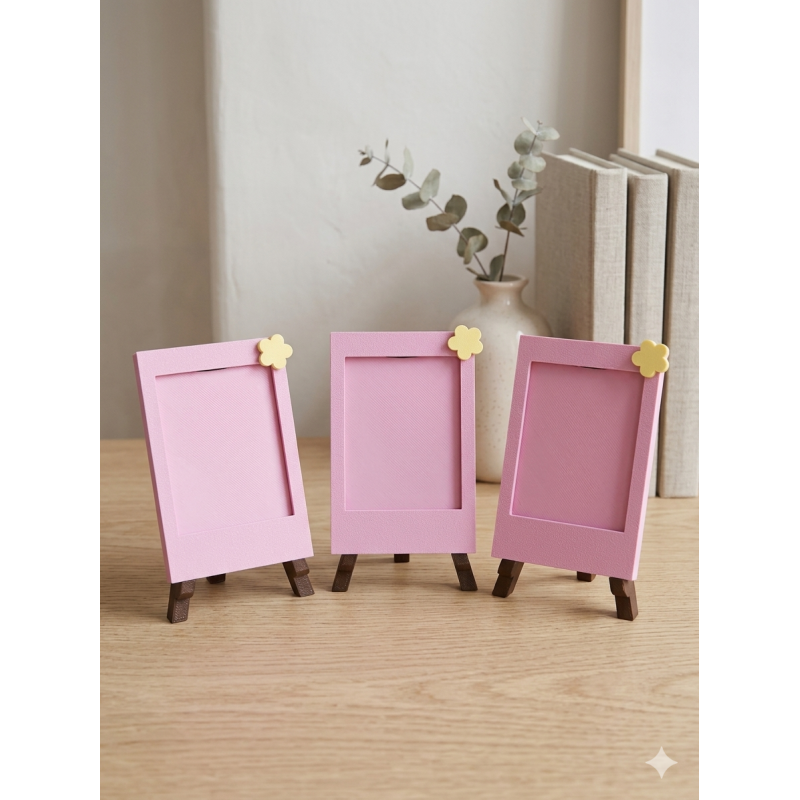 Zestaw 3 Ramek Instax Mini – Druk 3D – Pastelowy Róż z Kwiatuszkiem
